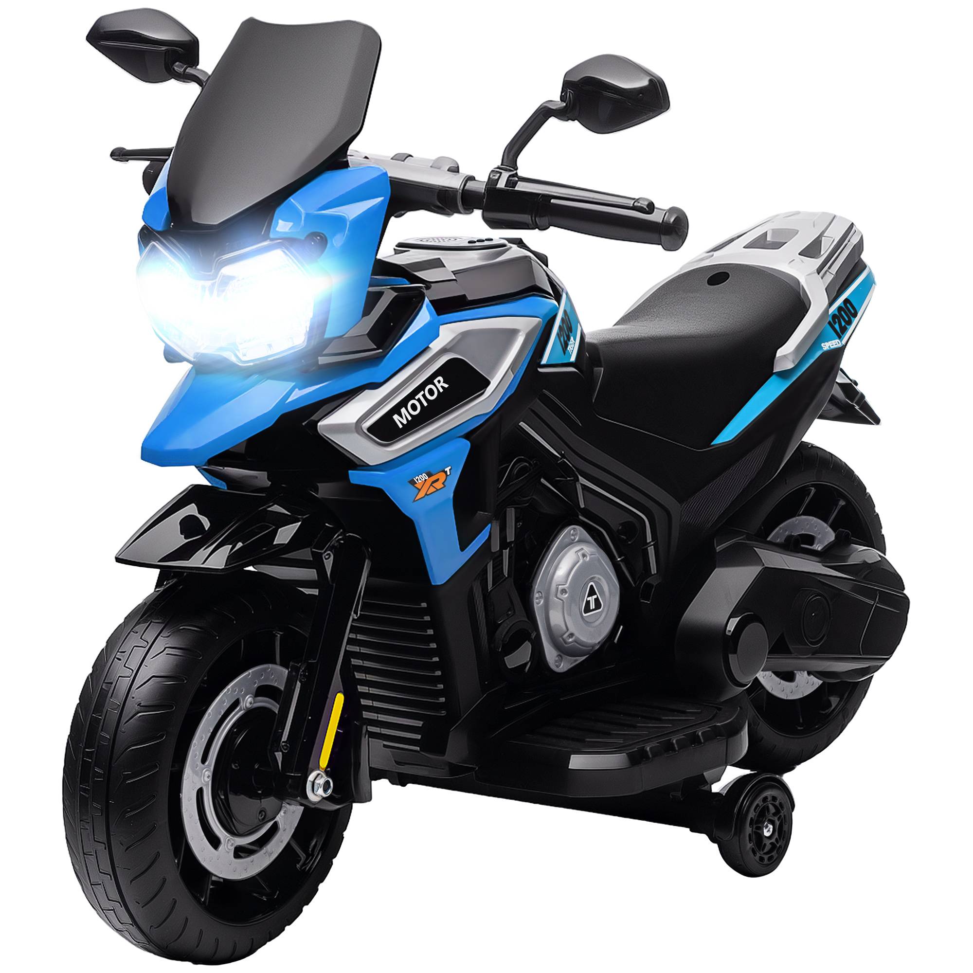 Moto électrique pour enfants, roulettes, rétroviseurs et repose-pieds ...
