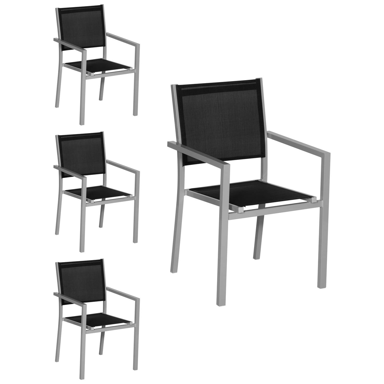 Happy Garden - Lot de 4 chaises en aluminium gris - textilène noir - HAPPY GARDEN - Imagen 1