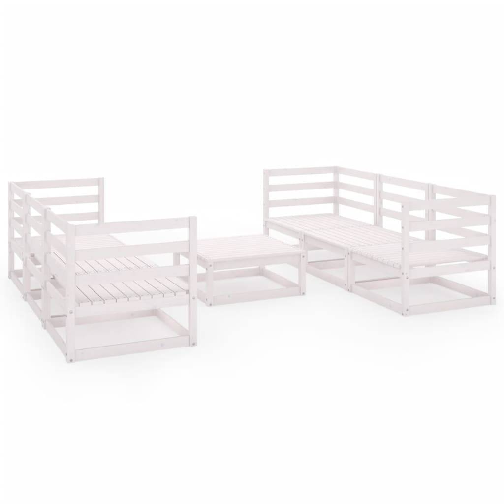 Helloshop26 - Salon de jardin meuble d'extérieur ensemble de mobilier 7 pièces blanc bois de pin massif - Imagen 1