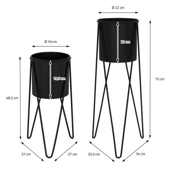 2x Support de plantes acier noir h: 48,5 et 75 cm pot de fleurs décoratif - Image 6