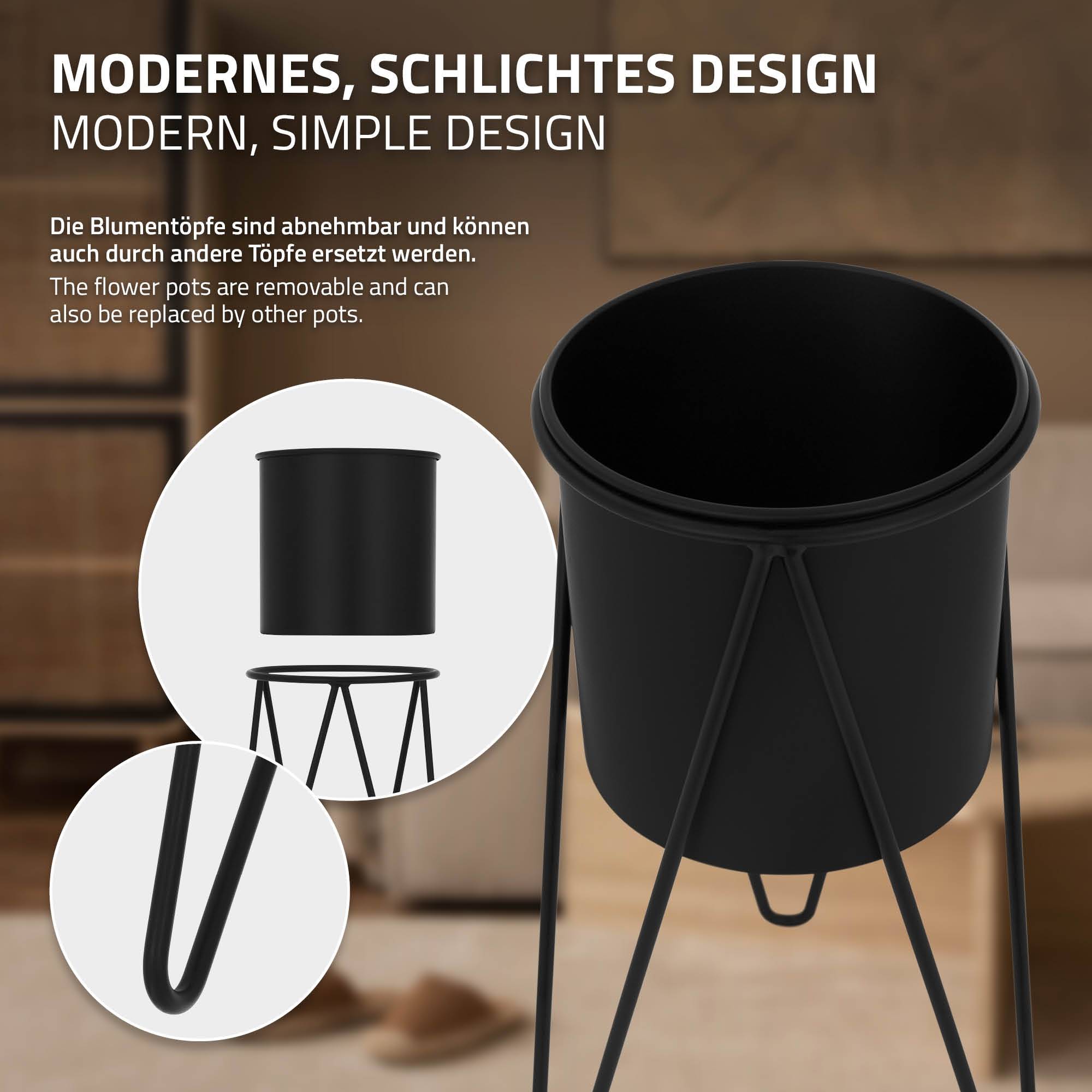2x Support de plantes acier noir h: 48,5 et 75 cm pot de fleurs décoratif - Image 3