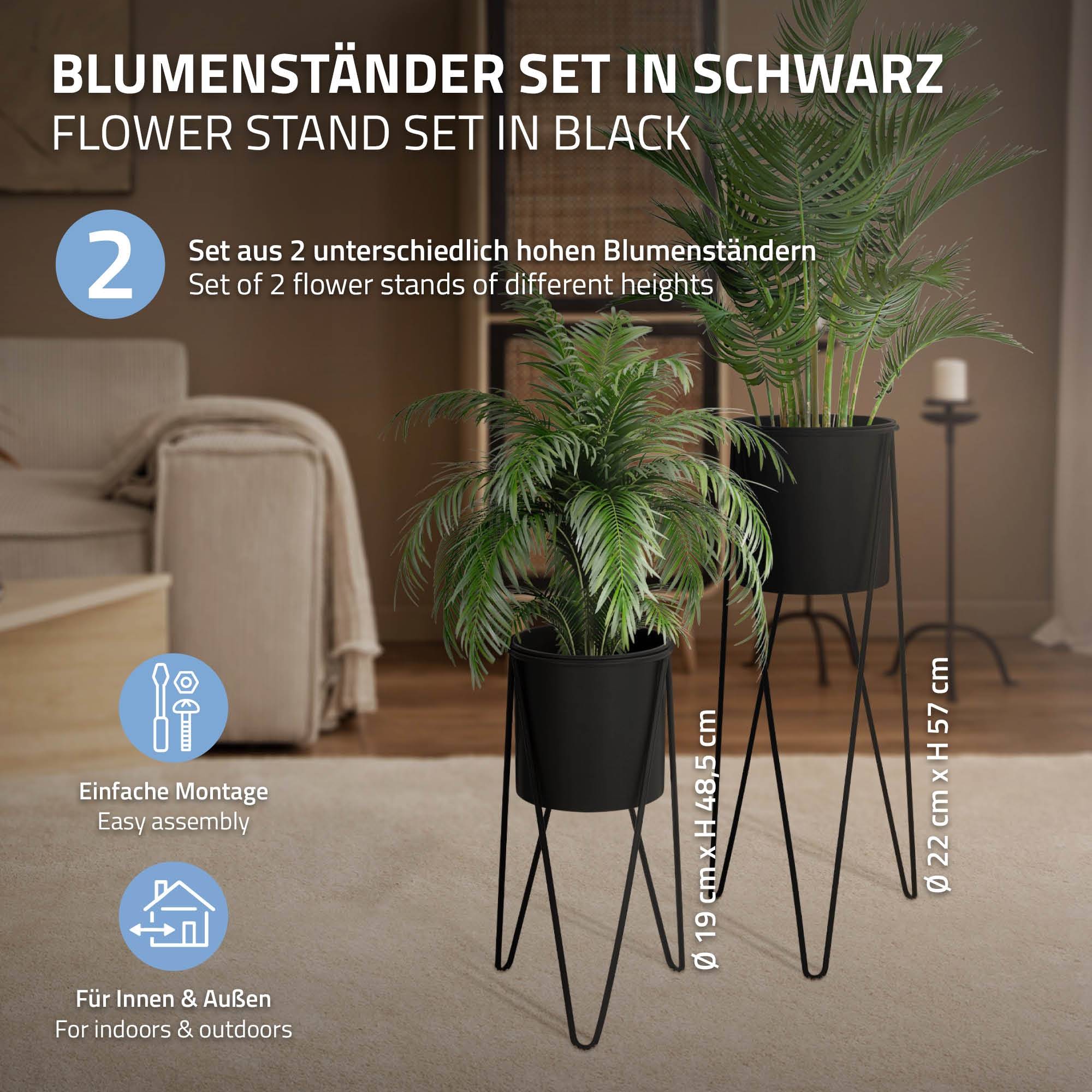 2x Support de plantes acier noir h: 48,5 et 75 cm pot de fleurs décoratif - Image 2