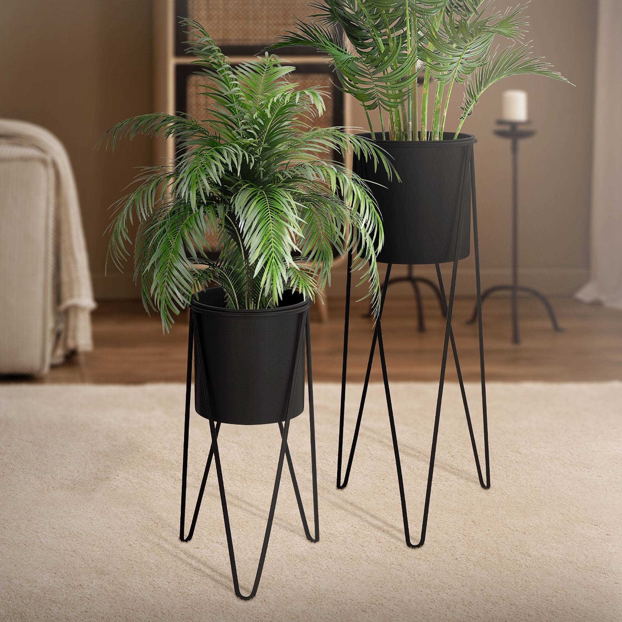 Ml-Design - 2x Support de plantes acier noir h: 48,5 et 75 cm pot de fleurs décoratif - Imagen 2