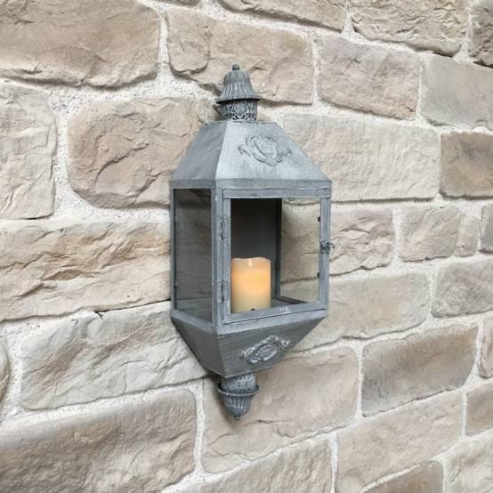 Lanterne extérieure jardin bougie murale ancienne métal gris 70cm Chemin de campagne - Imagen 2