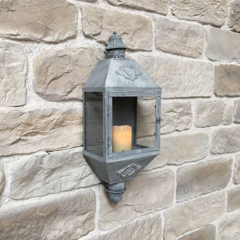 Lanterne extérieure jardin bougie murale ancienne métal gris 70cm Chemin de campagne - Imagen 2