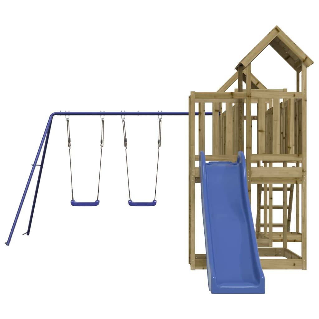 Helloshop26 - Aire de jeux d'extérieur balançoires toboggan portiques robuste jeux jardin 356 x 589 x 214 cm bois de pin imprégné - Imagen 3