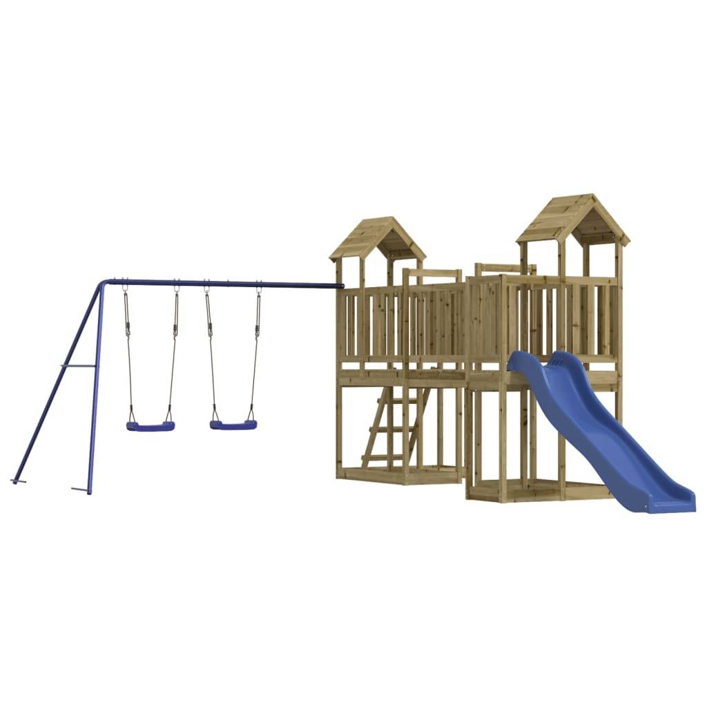Helloshop26 - Aire de jeux d'extérieur balançoires toboggan portiques robuste jeux jardin 356 x 589 x 214 cm bois de pin imprégné - Imagen 1