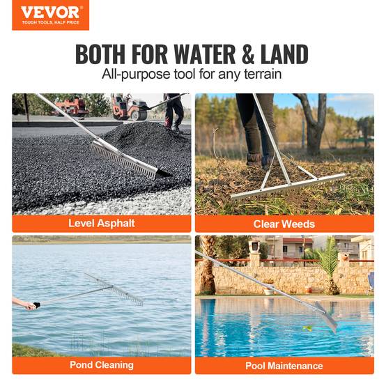 Vevor - Râteau paysager aluminium, tête 36" 37 dents, manche 75" antidérapant, pour pelouse, jardin, étang et nettoyage de surface. - Image 2