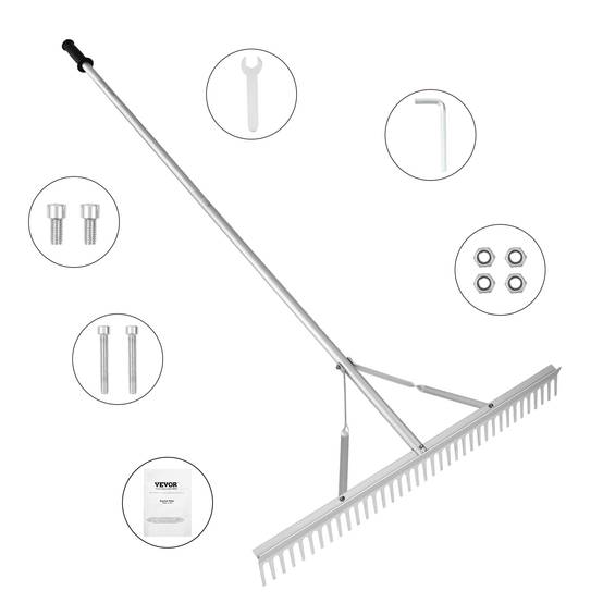 Vevor - Râteau paysager aluminium, tête 36" 37 dents, manche 75" antidérapant, pour pelouse, jardin, étang et nettoyage de surface. - Image 1