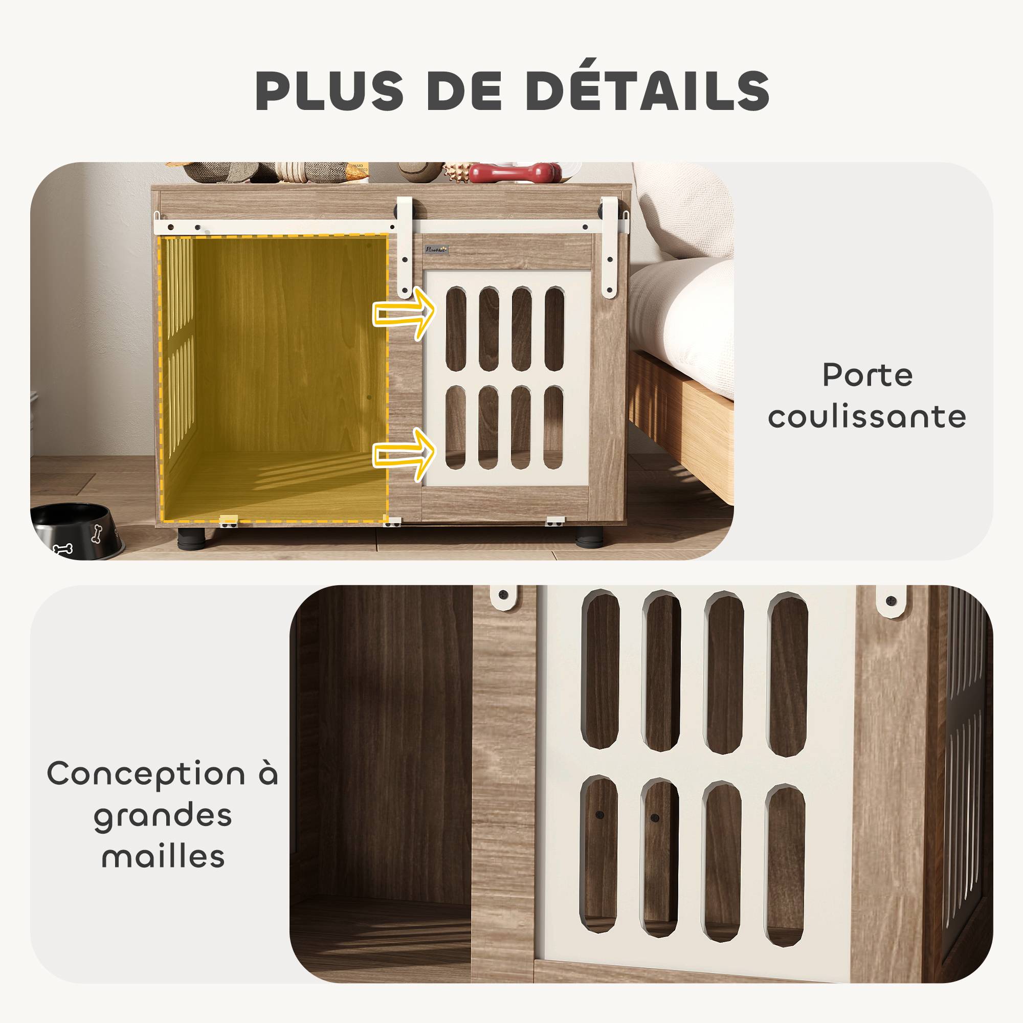 Meuble cage chien bois et acier taille moyenne porte coulissante 80x59x63cm noyer - ComfortXL Outdoor Living - Image 7