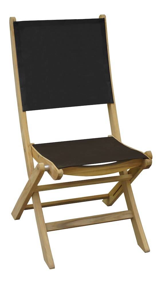 Proloisirs - Chaise pliante - NEWTON - Teck FSC 100% - Assise et dossier en TPEP noir