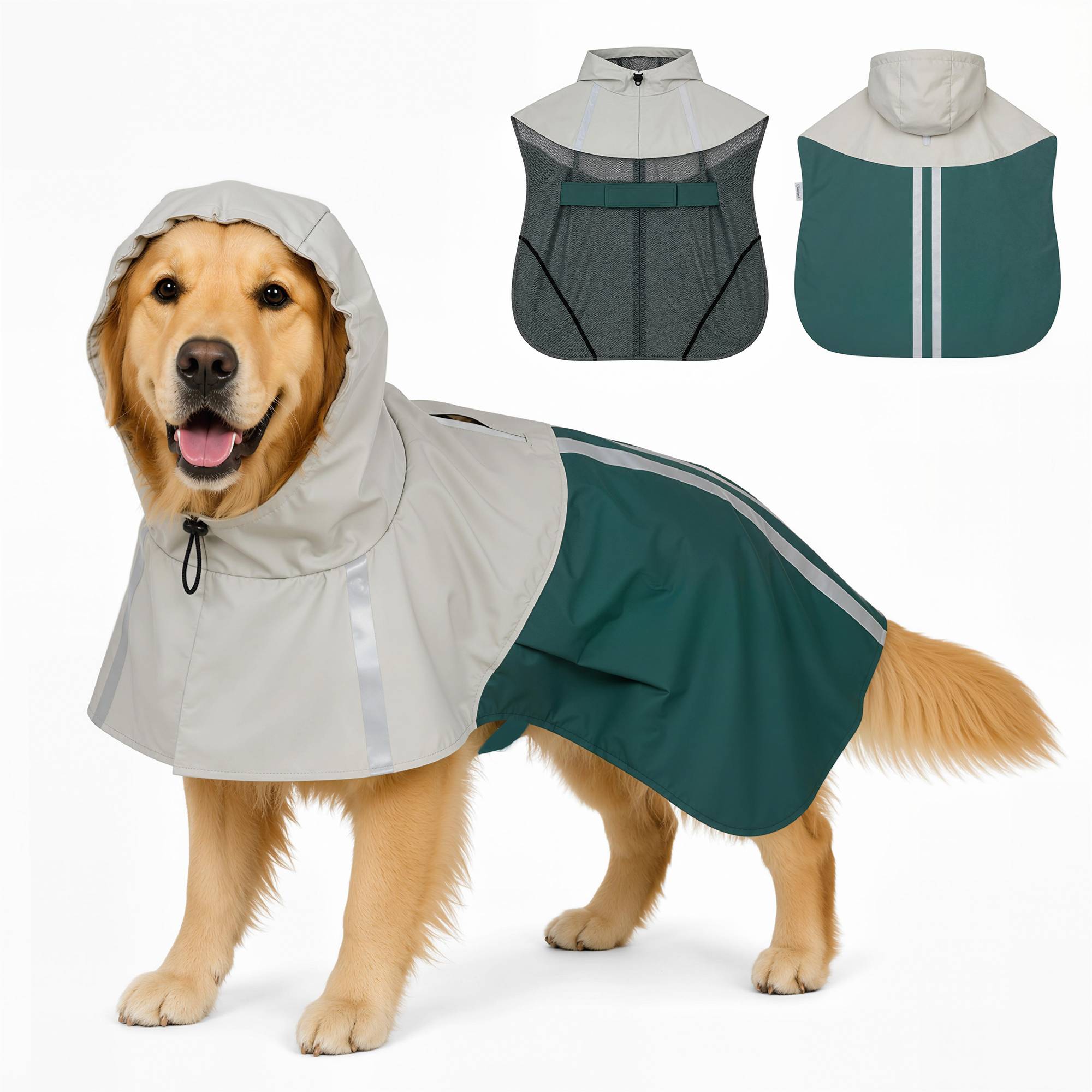 Sans Marque - Imperméable grands chiens 20 à 30 kg capuche verte - Image 1