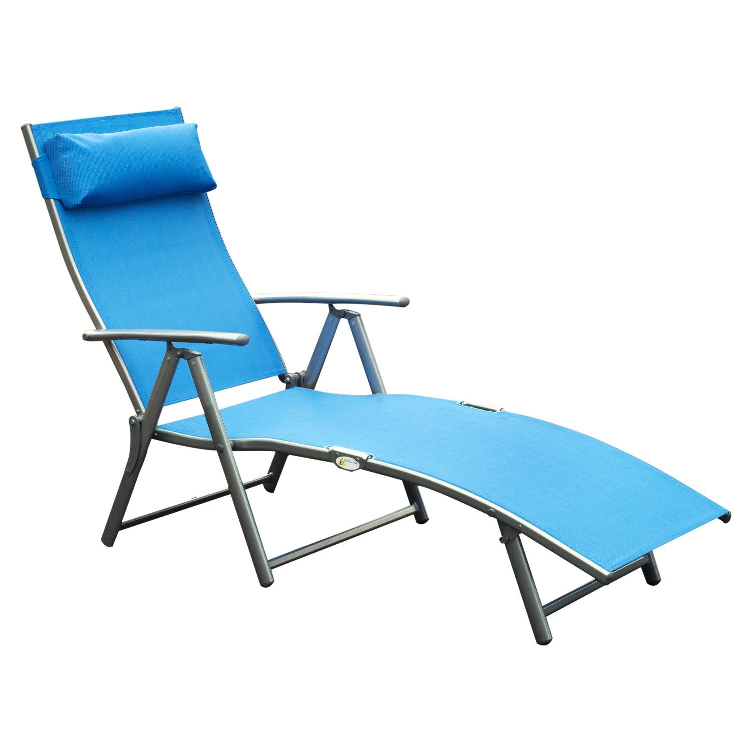 Outsunny - Bain de soleil pliable dossier inclinable multi-positions têtière fournie métal époxy textilène bleu - Outsunny - Imagen 1