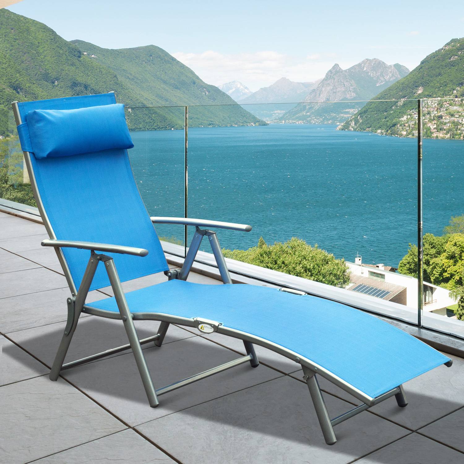 Outsunny - Bain de soleil pliable dossier inclinable multi-positions têtière fournie métal époxy textilène bleu - Outsunny - Imagen 2