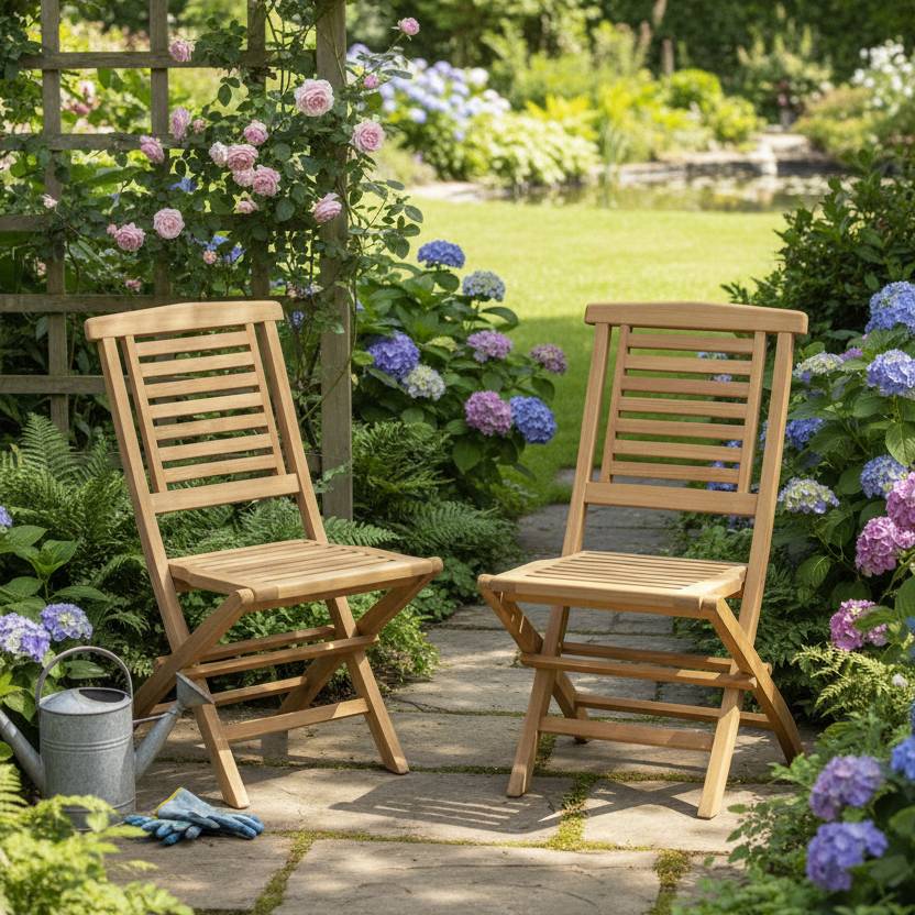 Chaises de jardin pliantes en teck massif Barbade (lot de 2) - TECK'Attitude - Image 2