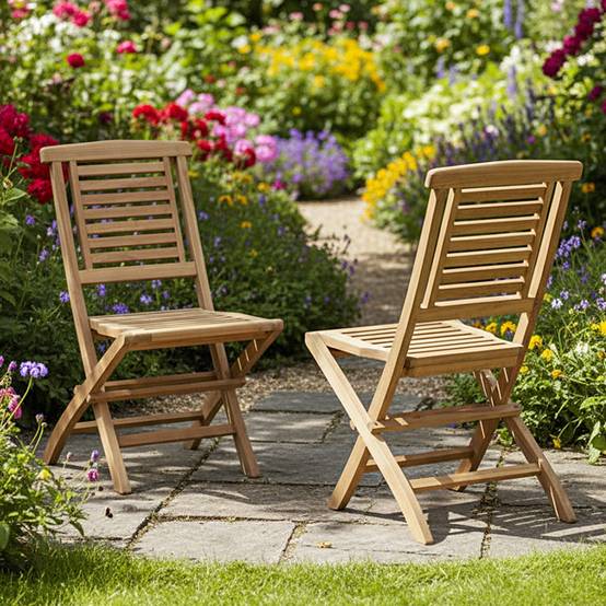 Chaises de jardin pliantes en teck massif Barbade (lot de 2) - TECK'Attitude - Image 3