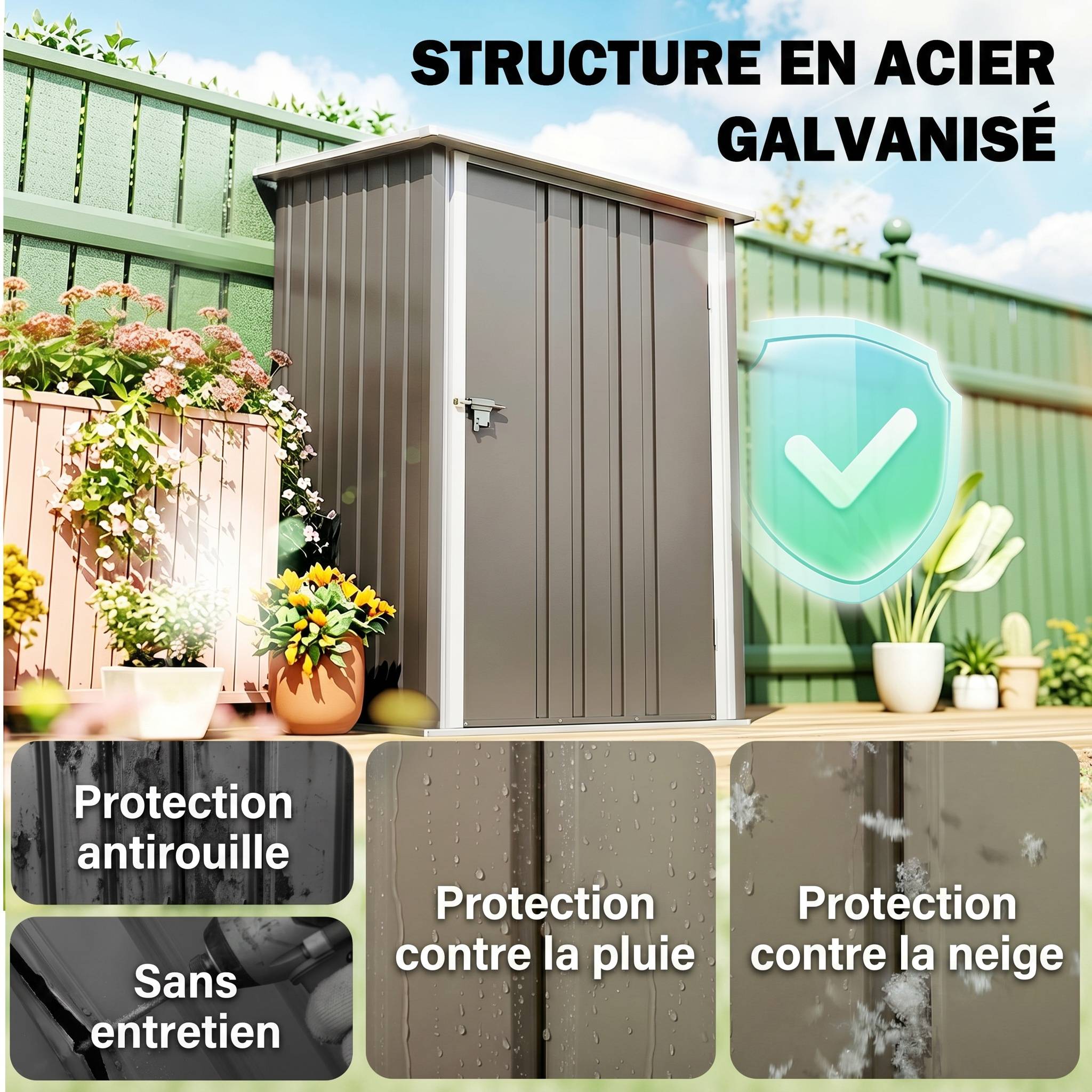 Abri de Jardin 1m² - Remise pour Outils - cabanon Porte verrouillable - dim. 1L x 1,03l x 1,6H m - tôle d'acier ondulée - Image 6