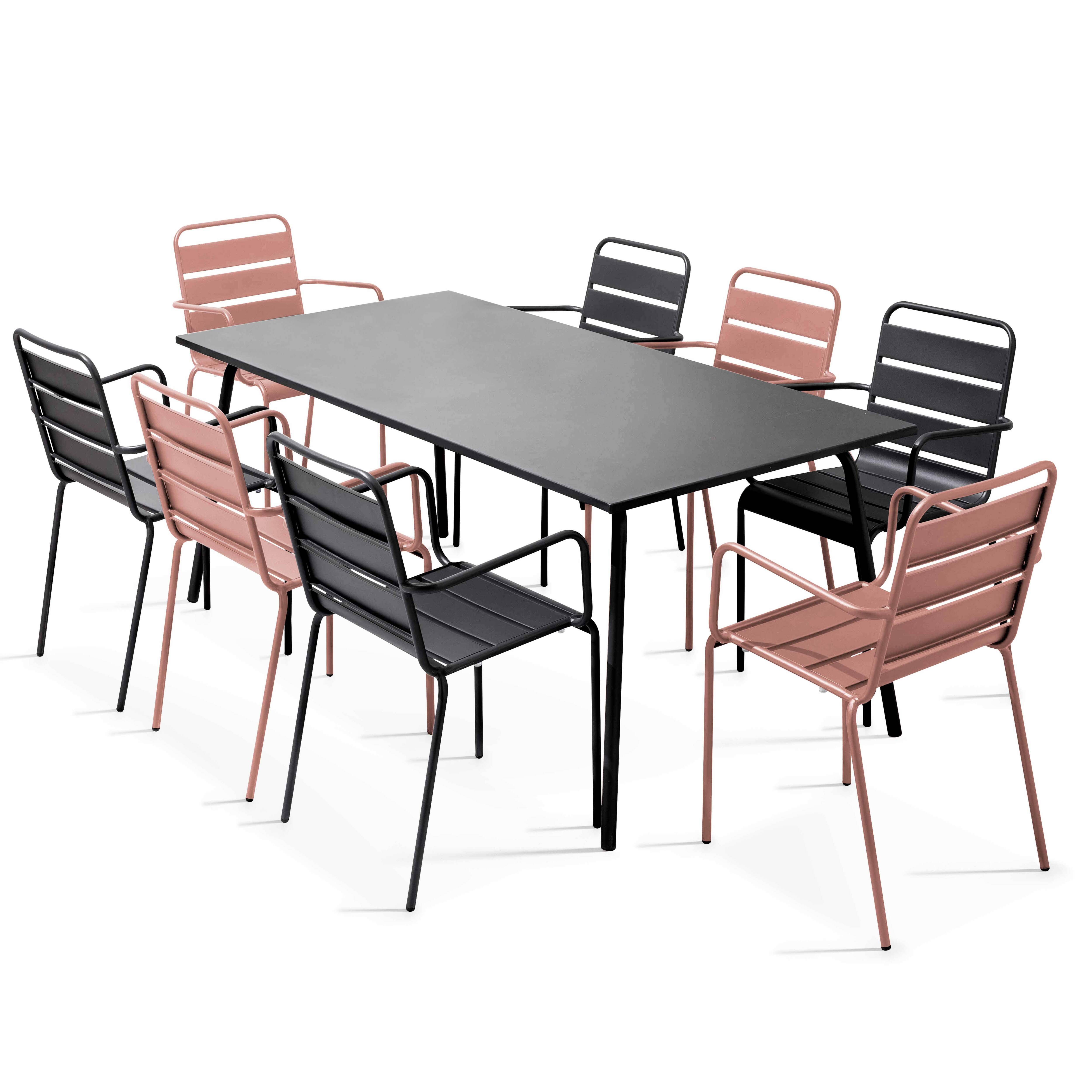 Oviala - Ensemble table de jardin et 8 fauteuils en métal argile et gris Palavas - Oviala - Imagen 1