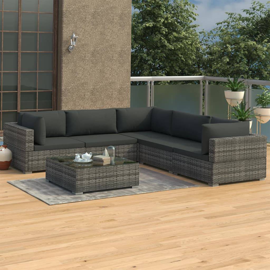 Vidaxl - Salon de jardin 6 pcs avec coussins résine tressée gris vidaXL 46771 - Imagen 1