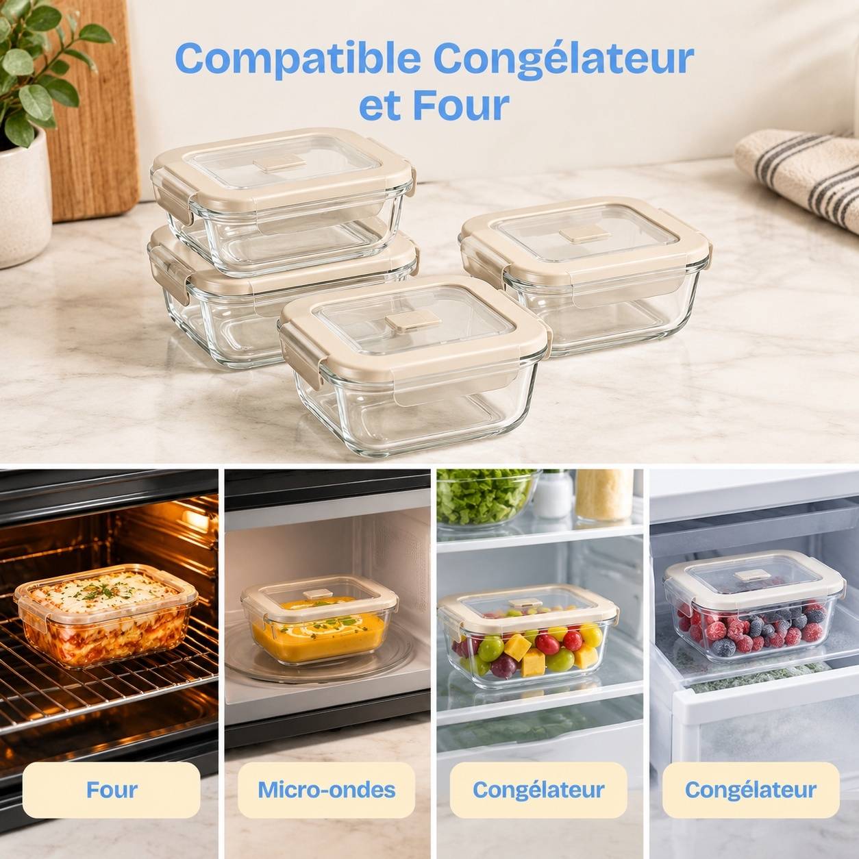 Boîtes de Conservation en Verre Borosilicate Hermétiques Lot de 4 - Image 8