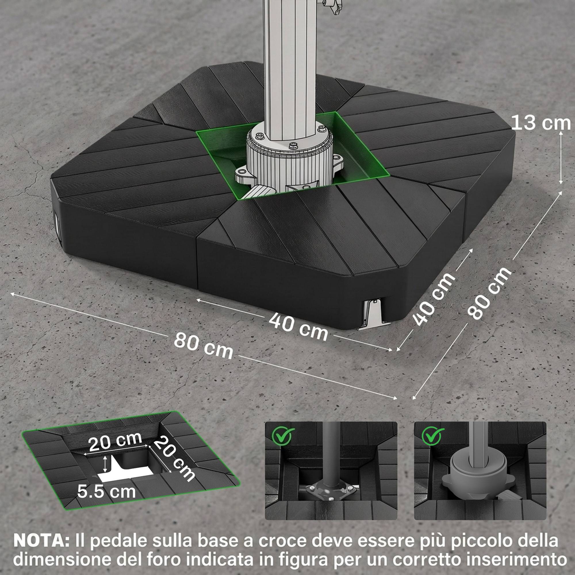 Set 4 dalles base pour parasol déporté remplissables avec eau ou sable jusqu'à 80 kg, noir - Image 5