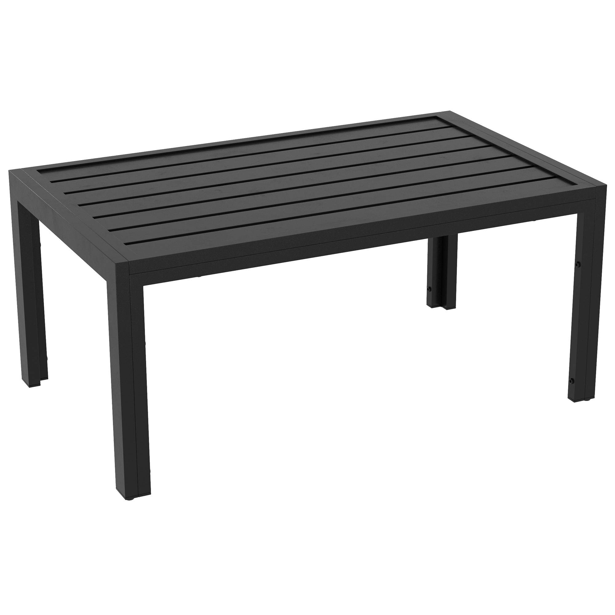 Table basse rectangulaire acier jardin patio plateau à lattes évacuation d'eau - ComfortXL Outdoor Living - Image 2