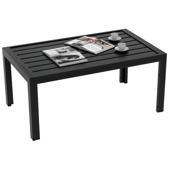 Table basse rectangulaire acier jardin patio plateau à lattes évacuation d'eau - ComfortXL Outdoor Living - Image 1