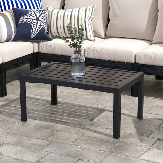 Table basse rectangulaire acier jardin patio plateau à lattes évacuation d'eau - ComfortXL Outdoor Living - Image 4