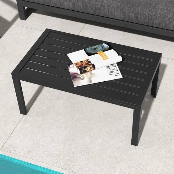 Table basse rectangulaire acier jardin patio plateau à lattes évacuation d'eau - ComfortXL Outdoor Living - Image 9