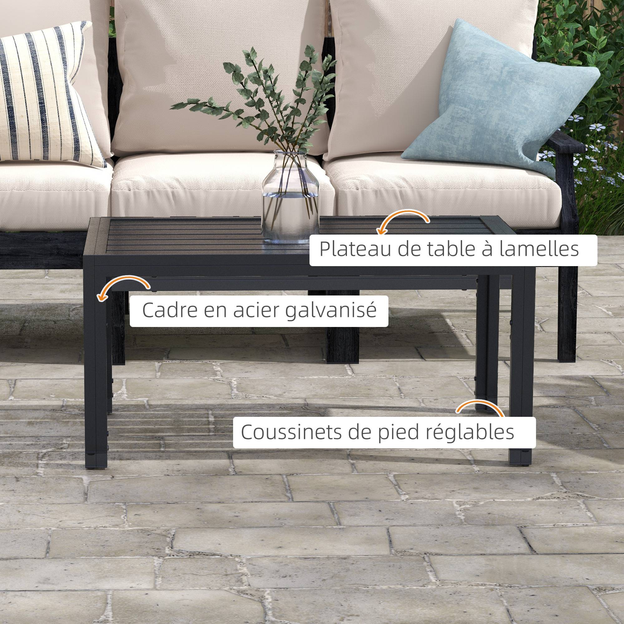 Table basse rectangulaire acier jardin patio plateau à lattes évacuation d'eau - ComfortXL Outdoor Living - Image 6
