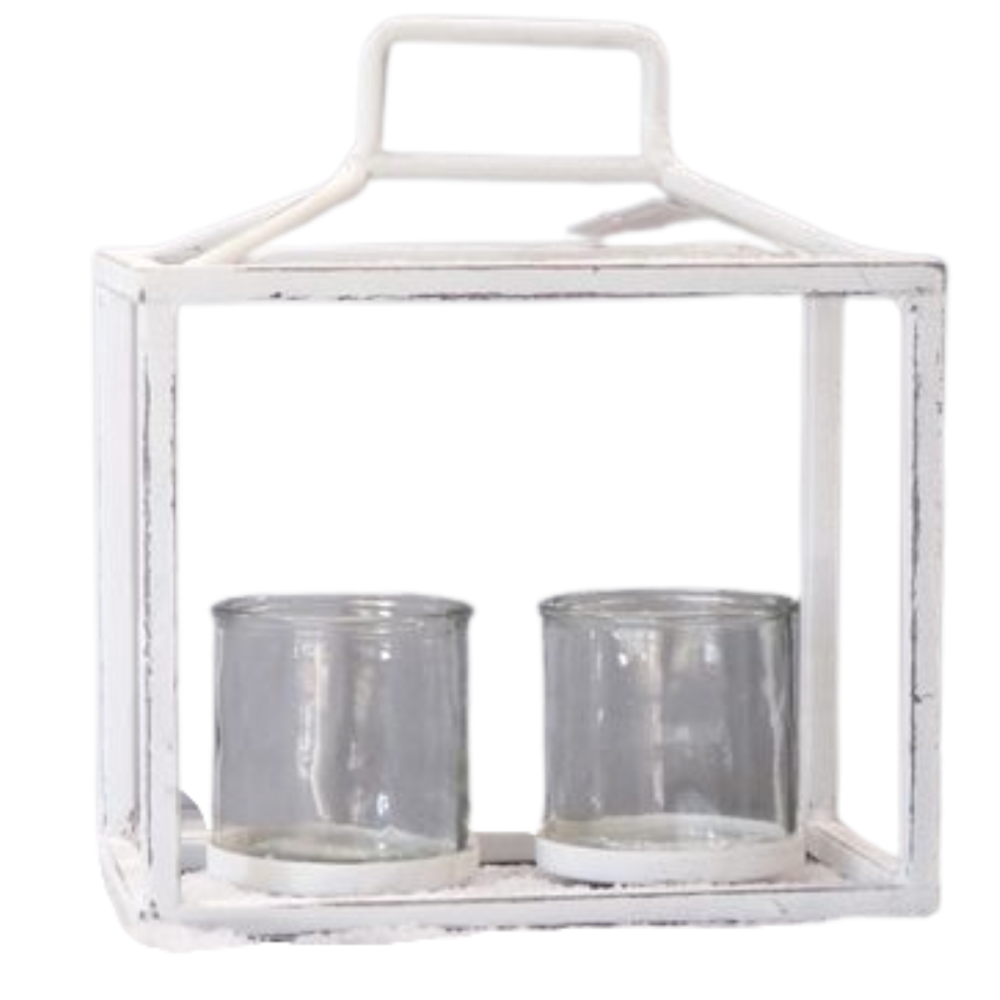 Lanterne jardin extérieur à poser bougie ancienne métal blanc 27 cm Chemin de campagne - Imagen 1