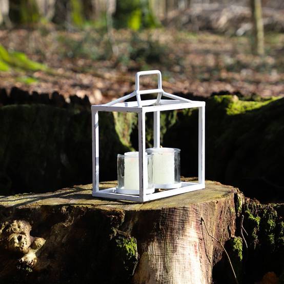 Lanterne jardin extérieur à poser bougie ancienne métal blanc 27 cm Chemin de campagne - Imagen 3