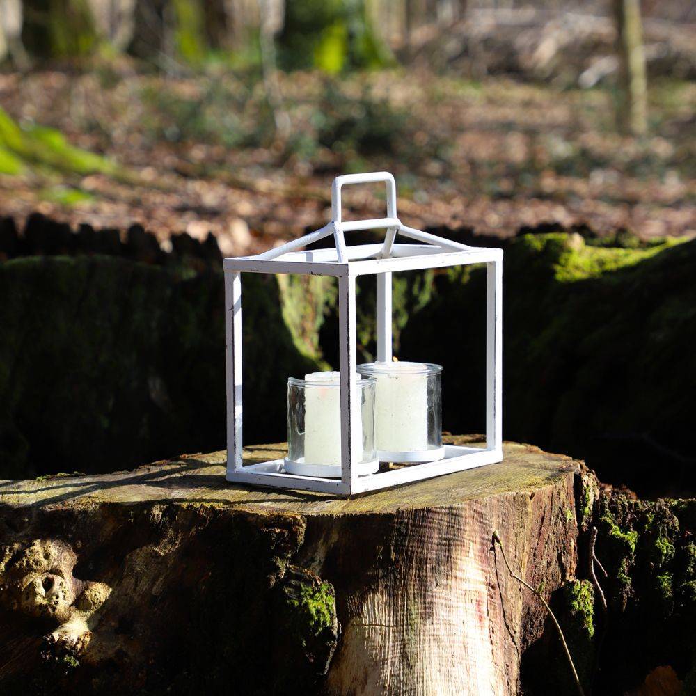 Lanterne jardin extérieur à poser bougie ancienne métal blanc 27 cm Chemin de campagne - Imagen 3