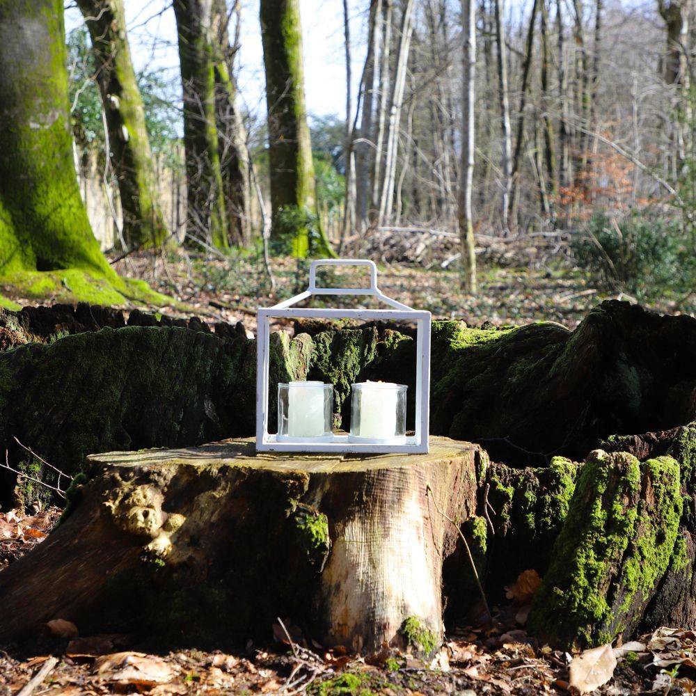 Lanterne jardin extérieur à poser bougie ancienne métal blanc 27 cm Chemin de campagne - Imagen 2