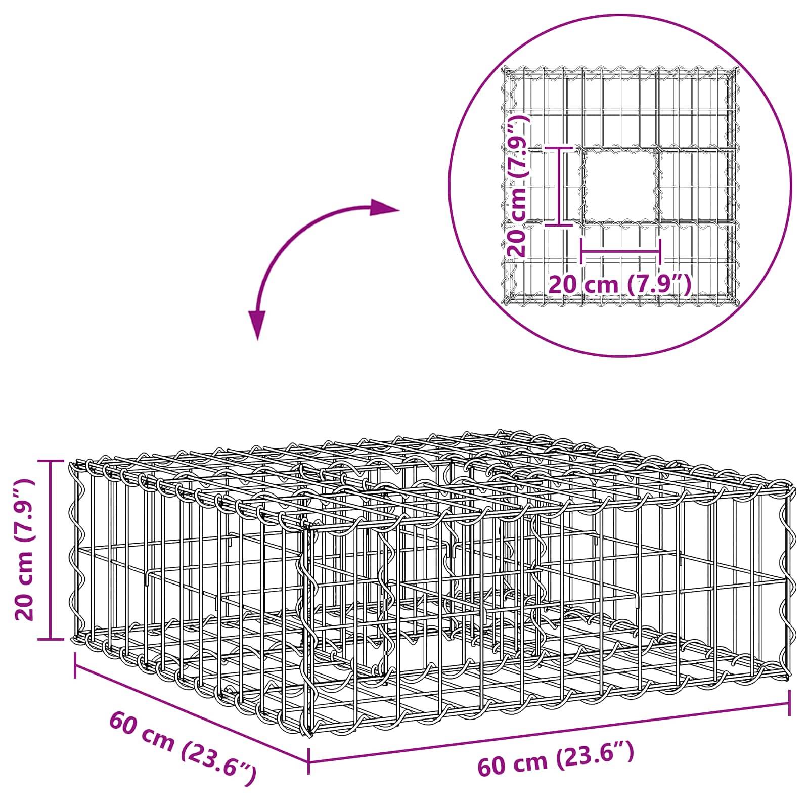 Lit surélevé gabion Acier galvanisé Argenté 60 x 60 x 20 cm - PANGIVO - Image 9
