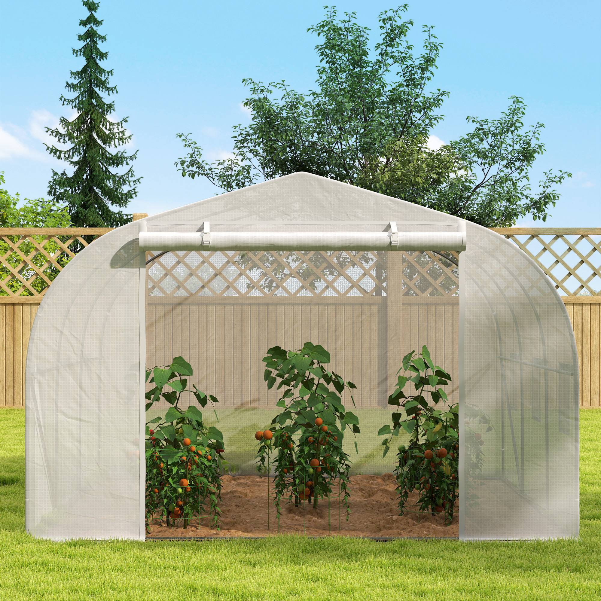 Serre de jardin serre tunnel de Jardin dim. 3,5L x 3l x 2H m Porte + 6 fenêtres enroulables Acier galvanisé bâche PE Haute densité Blanc - Image 9