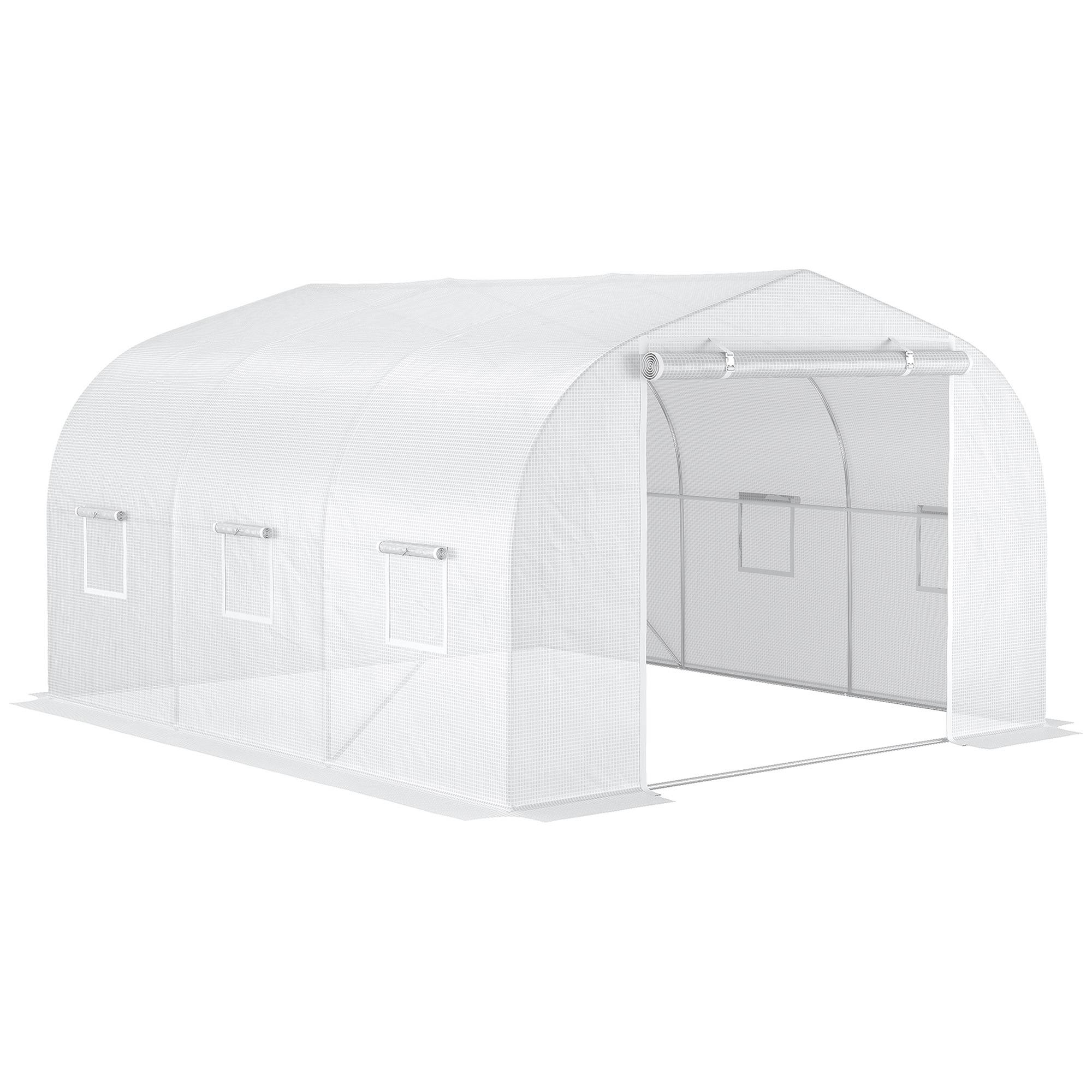 Serre de jardin serre tunnel de Jardin dim. 3,5L x 3l x 2H m Porte + 6 fenêtres enroulables Acier galvanisé bâche PE Haute densité Blanc - Image 2