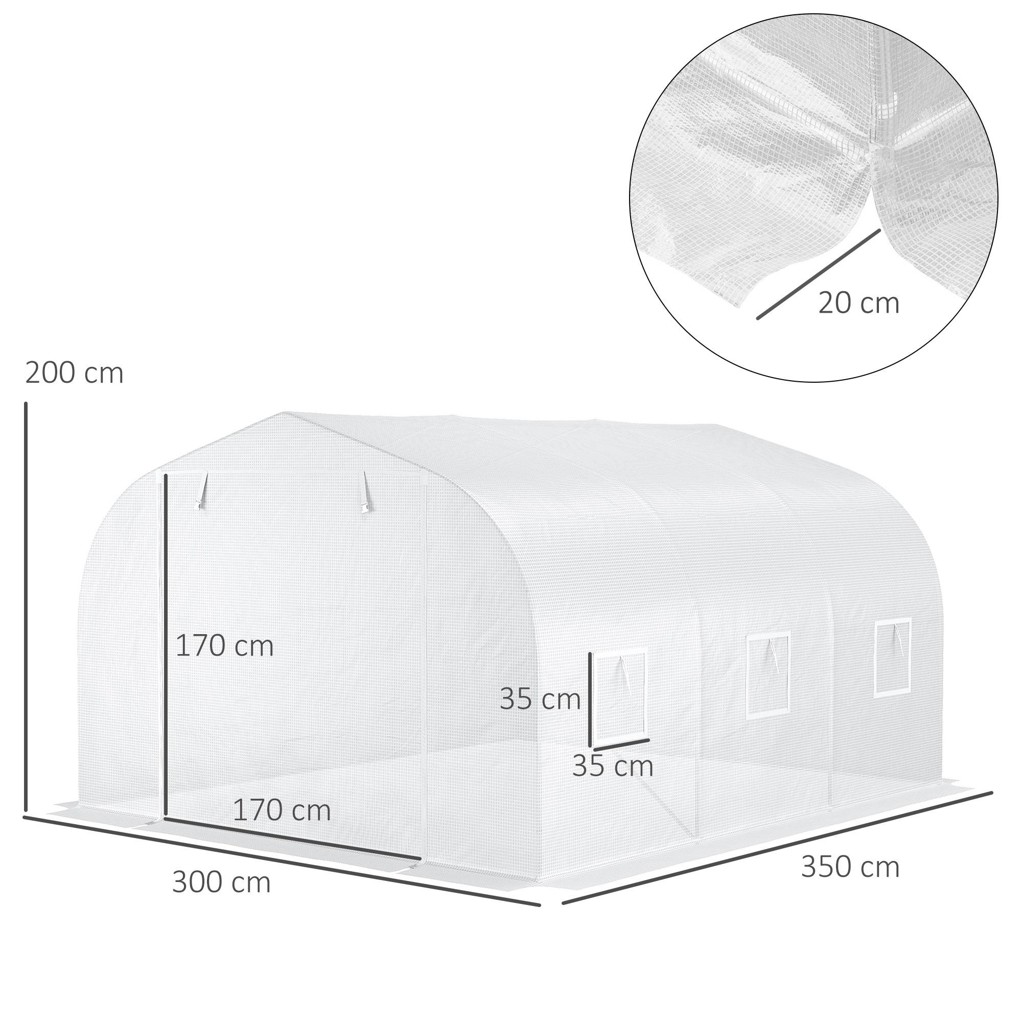 Serre de jardin serre tunnel de Jardin dim. 3,5L x 3l x 2H m Porte + 6 fenêtres enroulables Acier galvanisé bâche PE Haute densité Blanc - Image 5