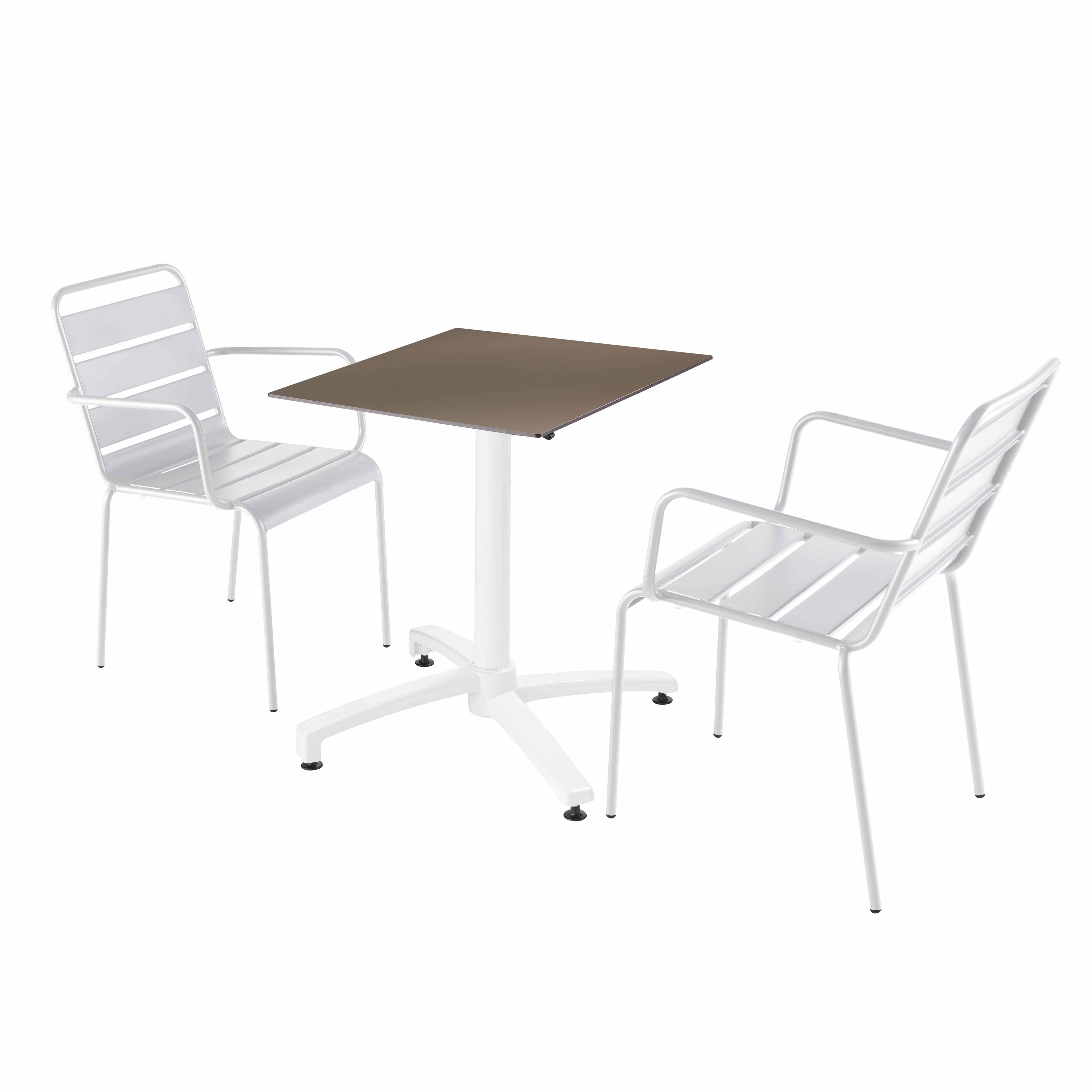 Oviala - Ensemble table terrasse stratifié taupe et 2 fauteuils blanc - Oviala - Imagen 1