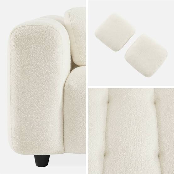 sweeek - Canapé 3 places en bouclette texturée capitonné blanc crème - Structure bois d'eucalyptus et contreplaqué | sweeek - Image 5