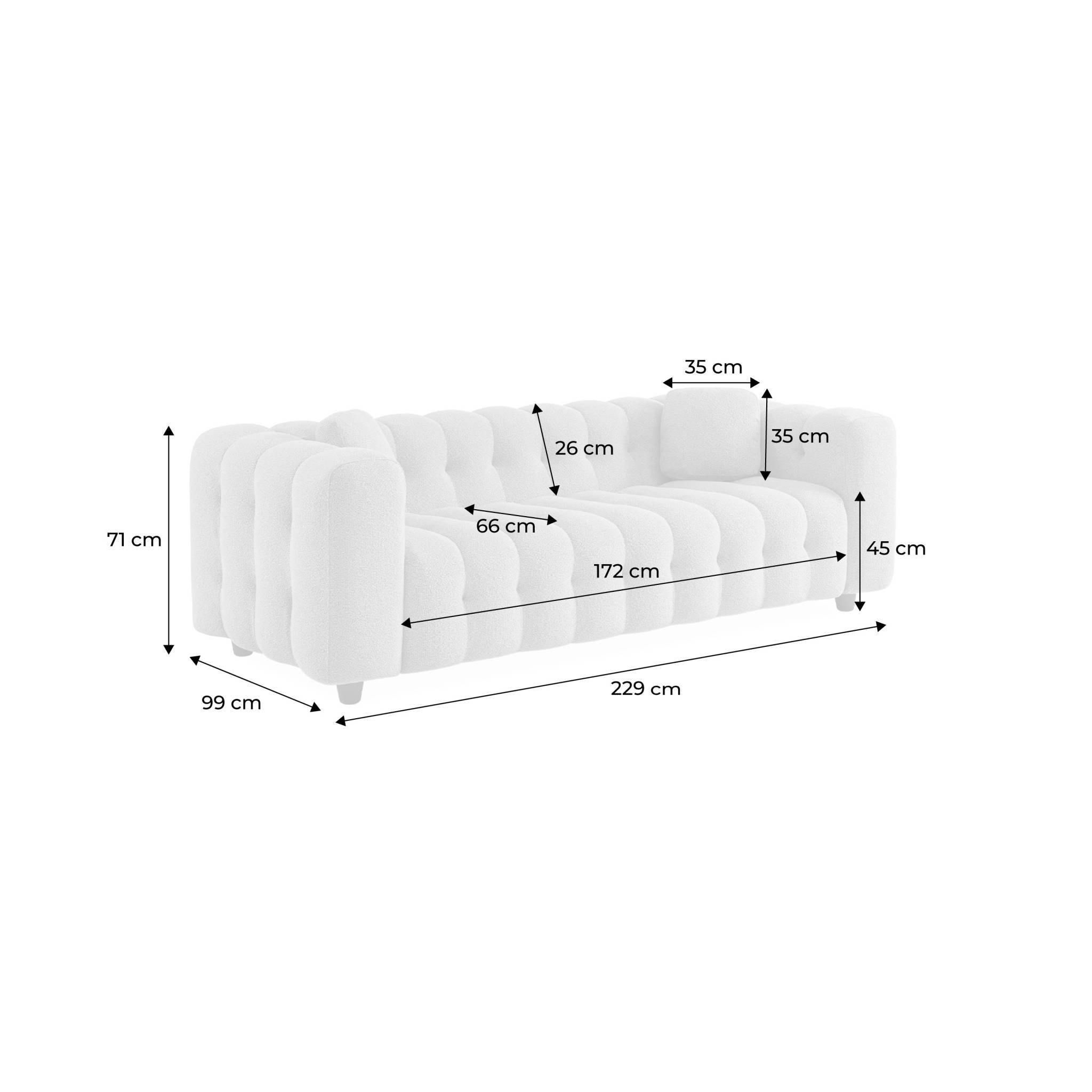 sweeek - Canapé 3 places en bouclette texturée capitonné blanc crème - Structure bois d'eucalyptus et contreplaqué | sweeek - Image 6