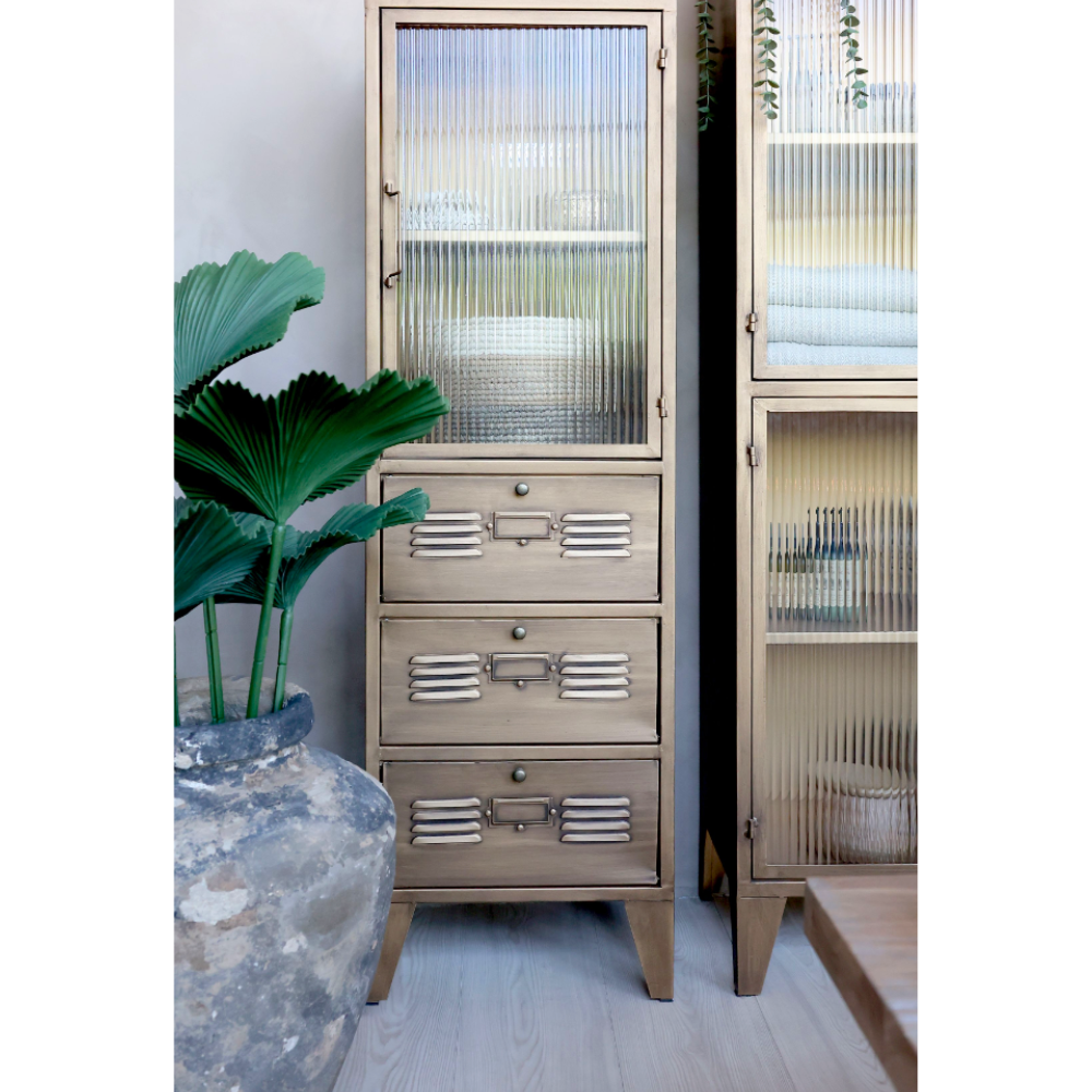 Chemin De Campagne - Armoire vitrine en fer et verre laiton antique 40 x 34 x 133.5 cm Chemin de campagne - Imagen 4