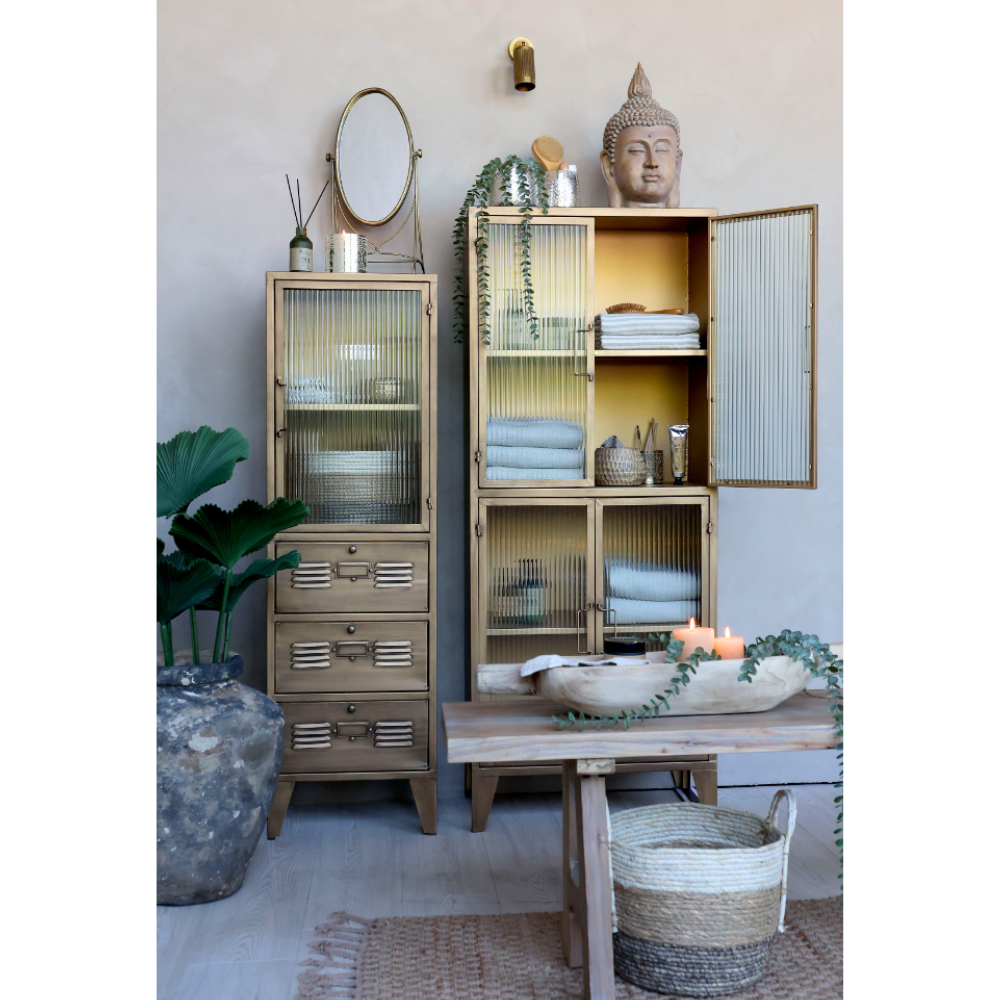 Chemin De Campagne - Armoire vitrine en fer et verre laiton antique 40 x 34 x 133.5 cm Chemin de campagne - Imagen 3