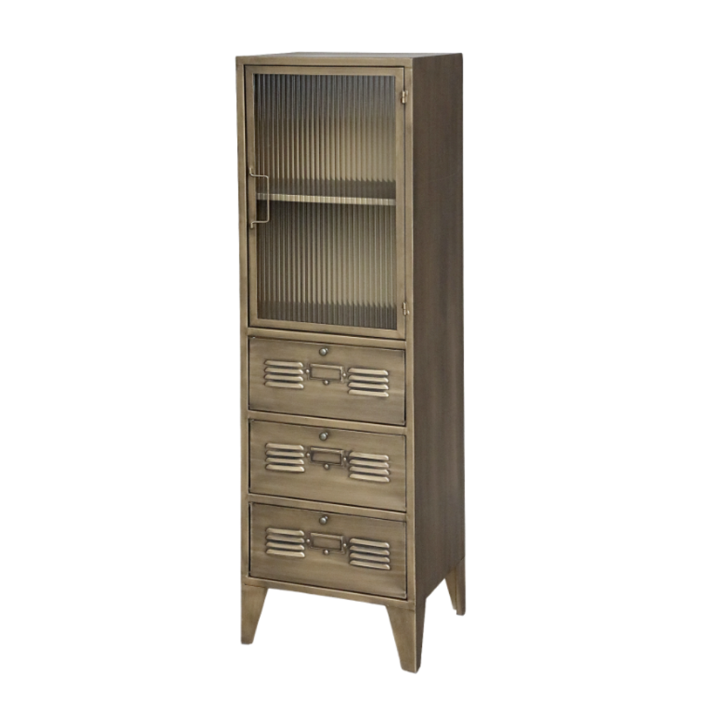 Chemin De Campagne - Armoire vitrine en fer et verre laiton antique 40 x 34 x 133.5 cm Chemin de campagne - Imagen 1