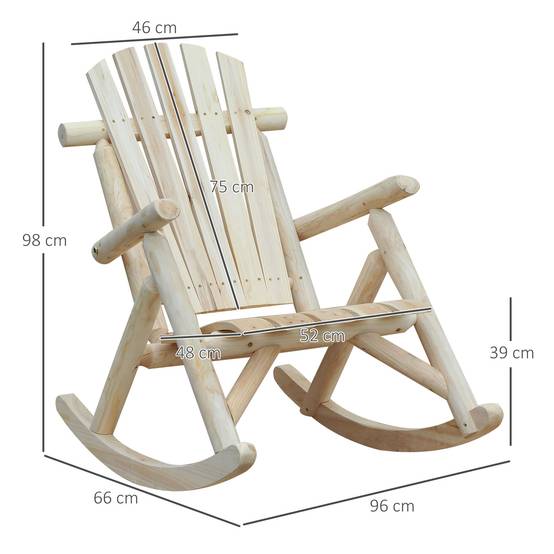 Fauteuil à bascule en bois naturel, dossier haut résistant aux intempéries, capacité 113 kg, pour salon, jardin et balcon - Image 3