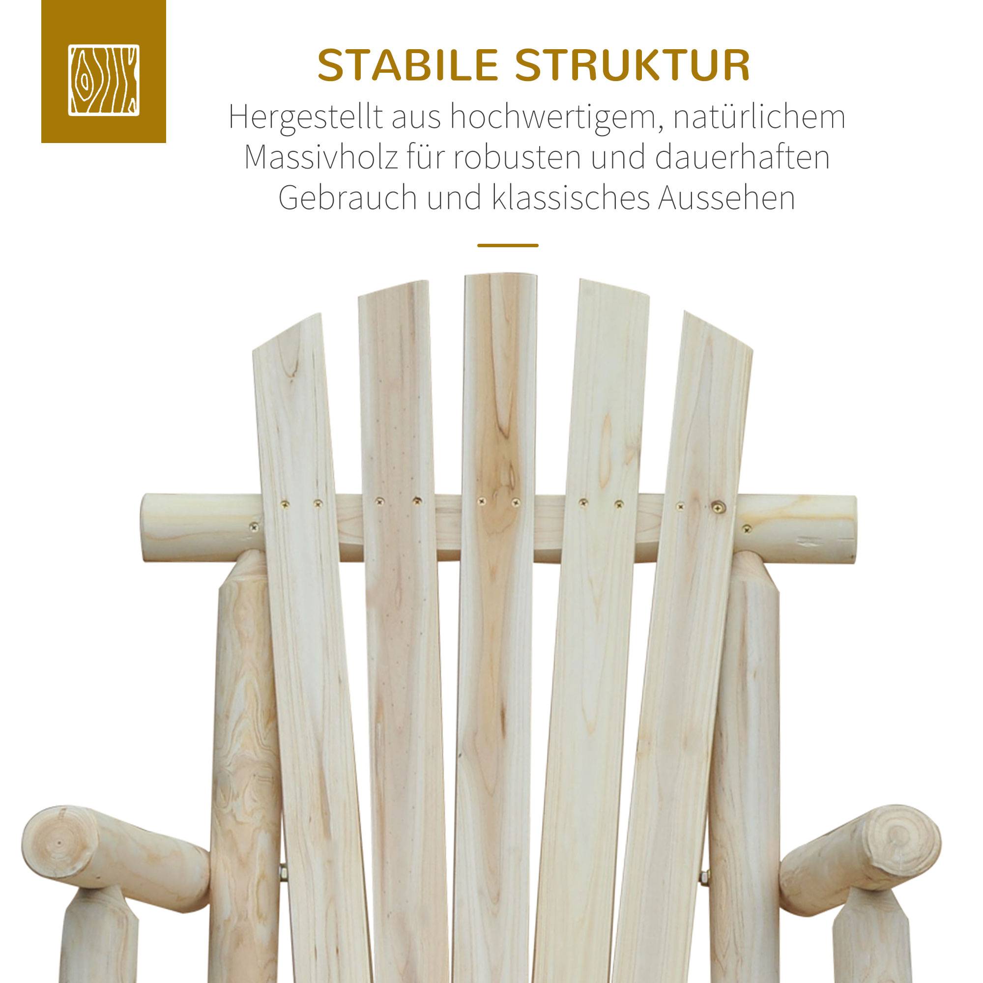 Fauteuil à bascule en bois naturel, dossier haut résistant aux intempéries, capacité 113 kg, pour salon, jardin et balcon - Image 5