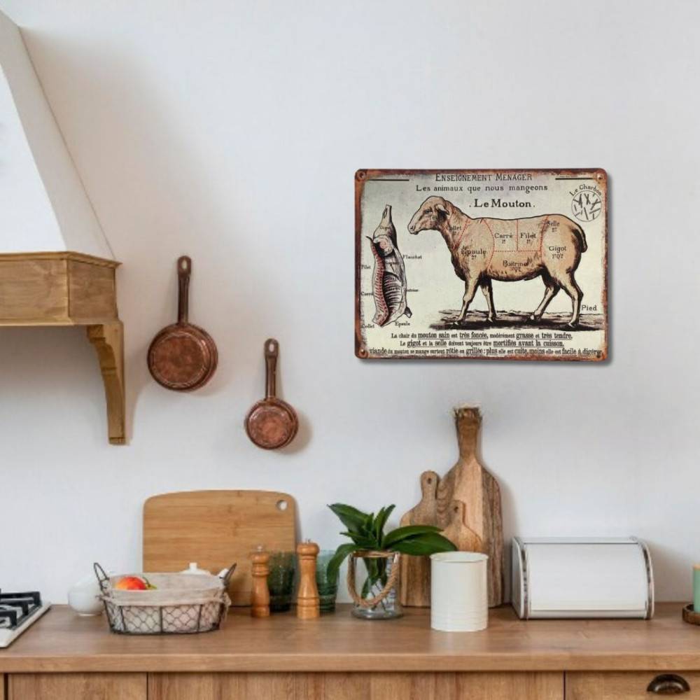 Plaque boucheries coupe de mouton en fer multicolore 33x25cm Chemin de campagne - Imagen 2