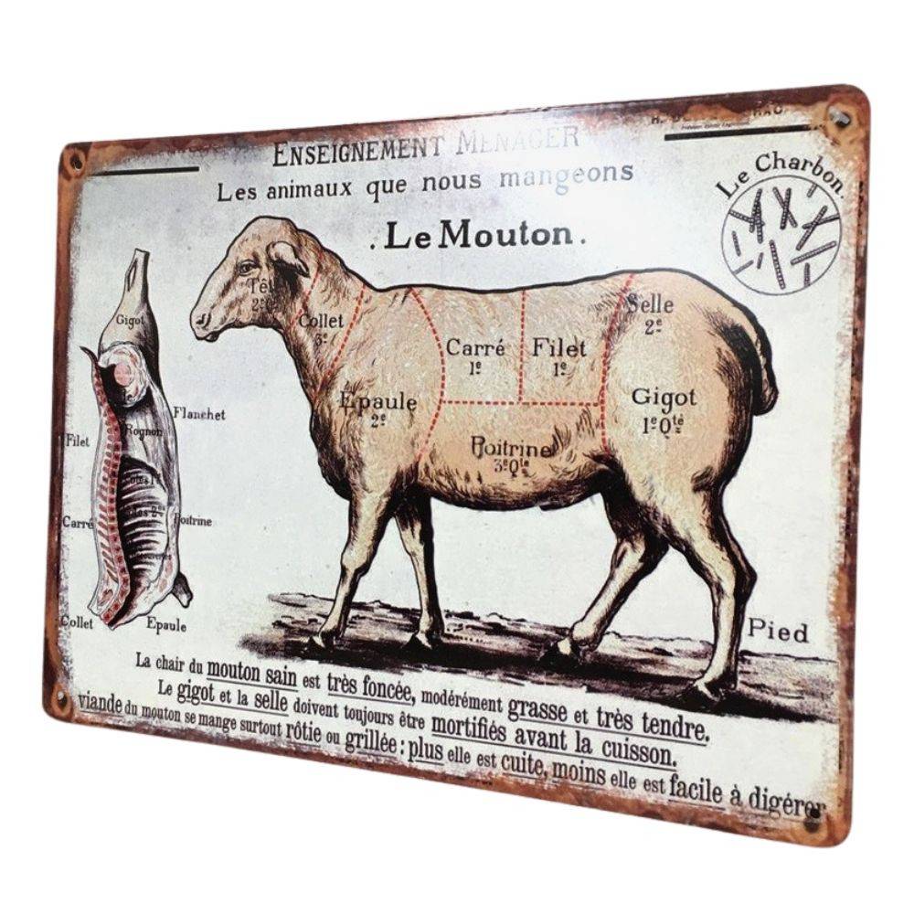 Plaque boucheries coupe de mouton en fer multicolore 33x25cm Chemin de campagne - Imagen 1