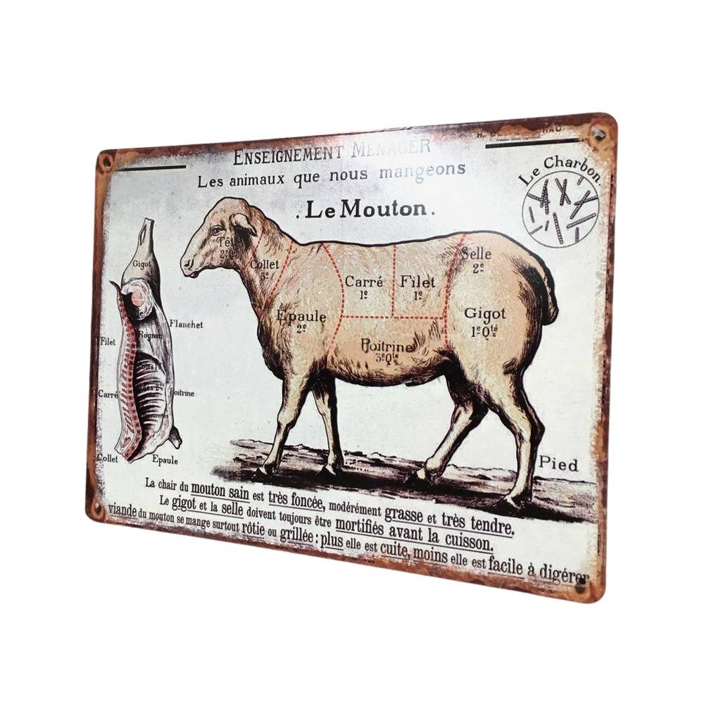 Plaque boucheries coupe de mouton en fer multicolore 33x25cm Chemin de campagne - Imagen 3