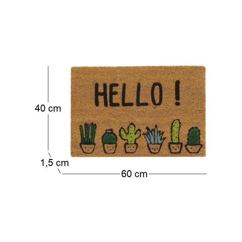 Aubry Gaspard - Paillasson en fibre de coco 60 x 40 cm Cactus hello - Imagen 3
